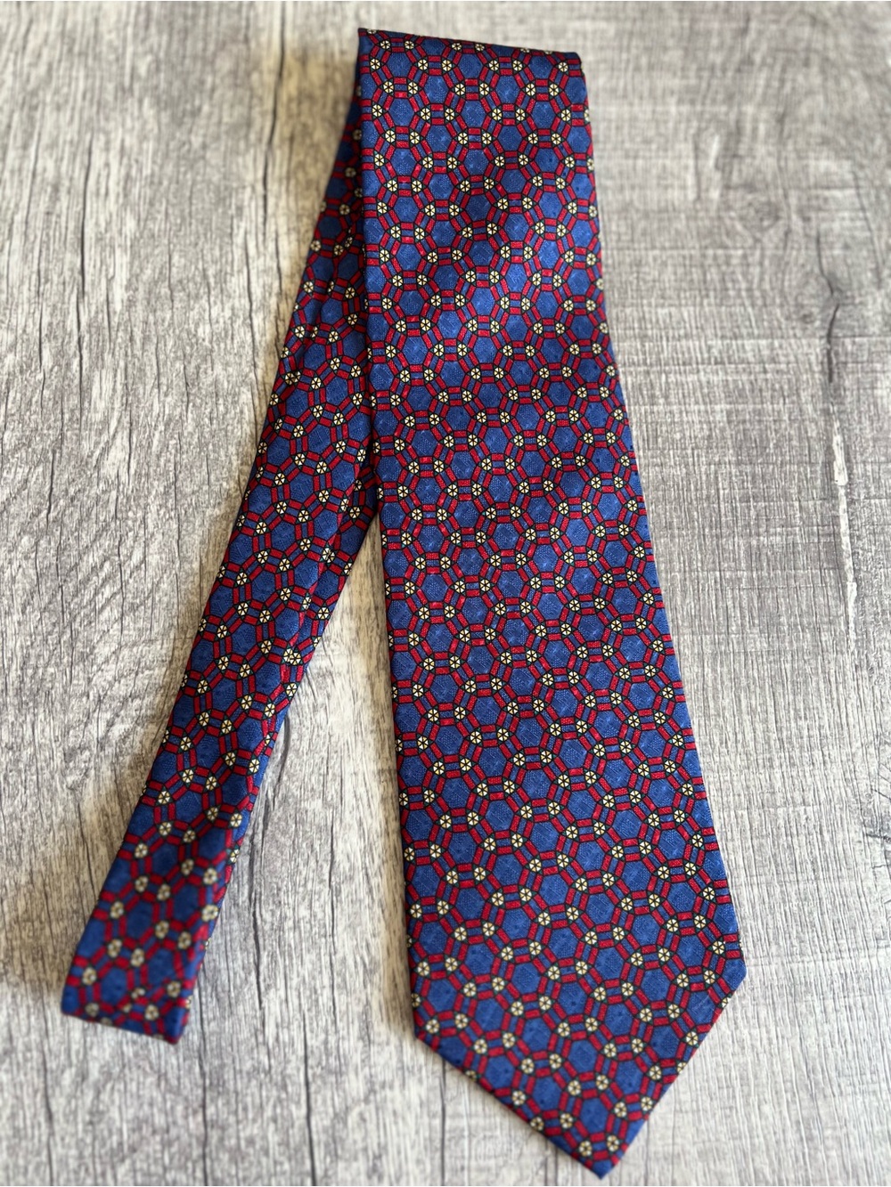 Burberry Red & Blue Geometric Silk Tie